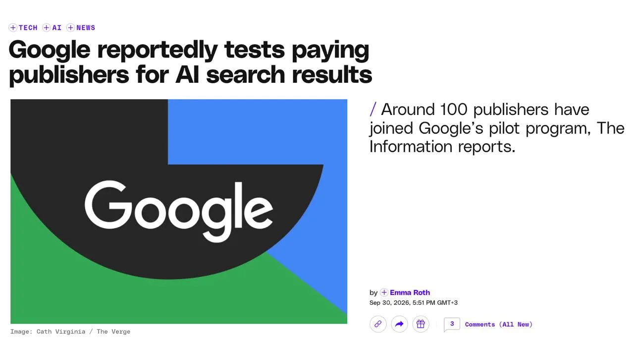 Google придумал, как компенсировать сайтам ИИ-поиск. Спойлер: получились копейки.