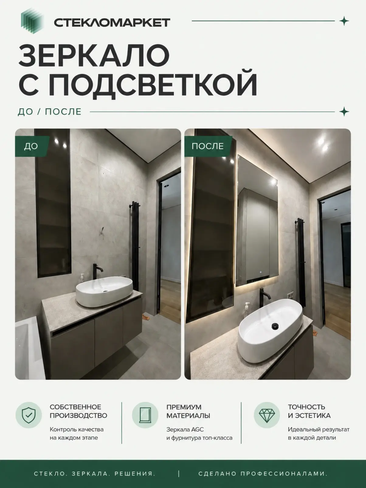 Изготовили зеркало с подсветкой под ключ для квартиры в ЖК «Чикаго».