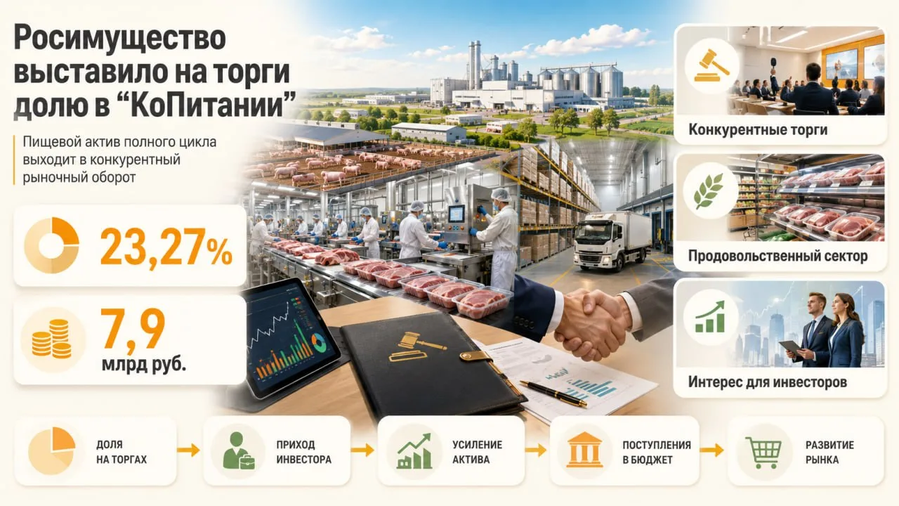 Росимущество выставило на торги 23,27% агрохолдинга «КоПитания», крупного производителя свинины и мя