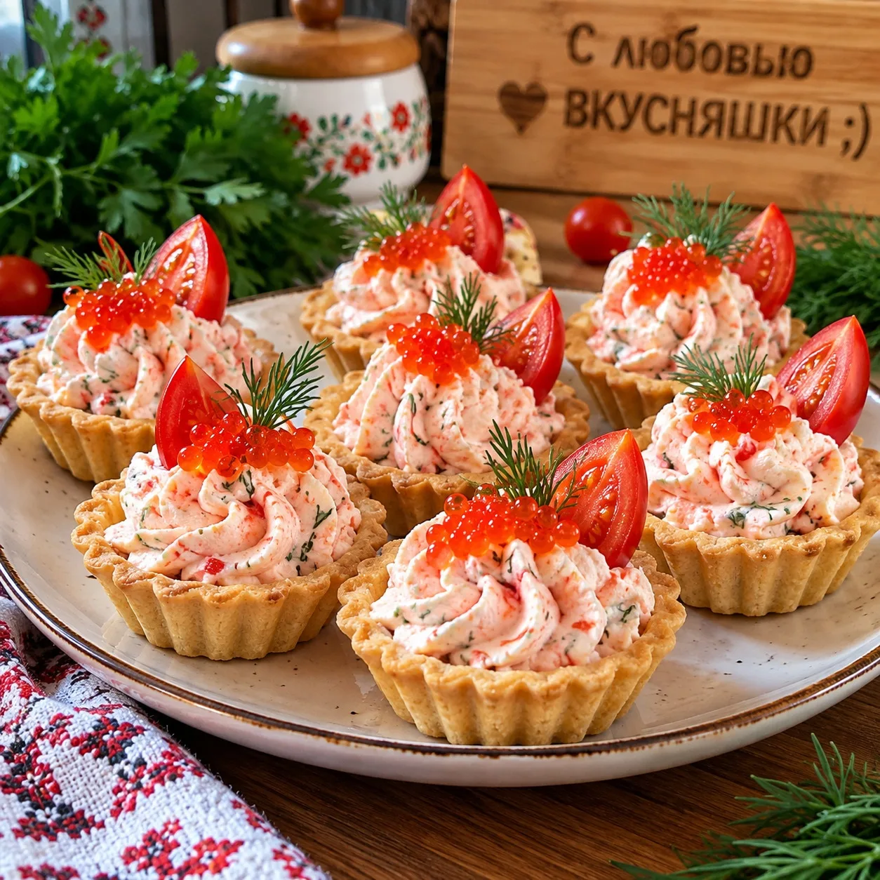 ❤ Праздничные тарталетки с нежным муссом из крабовых палочек — нарядная закуска на один...