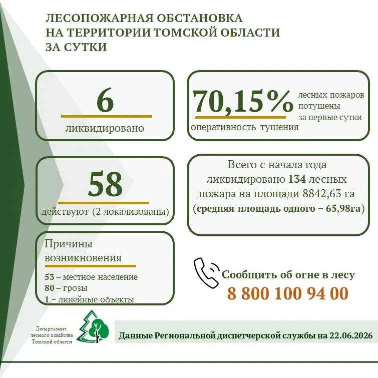 В Томской области сохраняется сложная лесопожарная обстановка

Действуют 58 лесных пожаров на террит