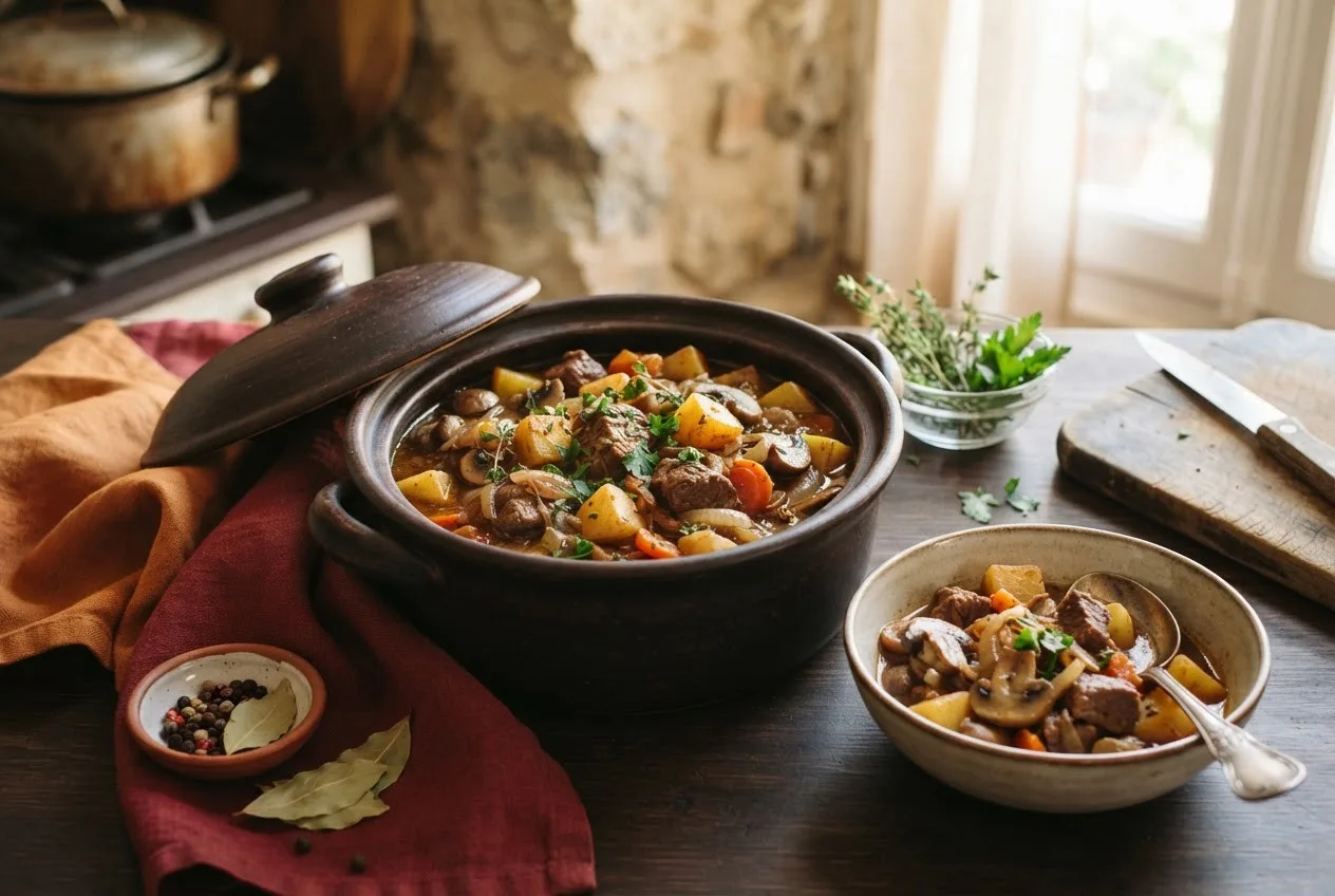 Рецепт тушеной баранины с грибами и картофелем