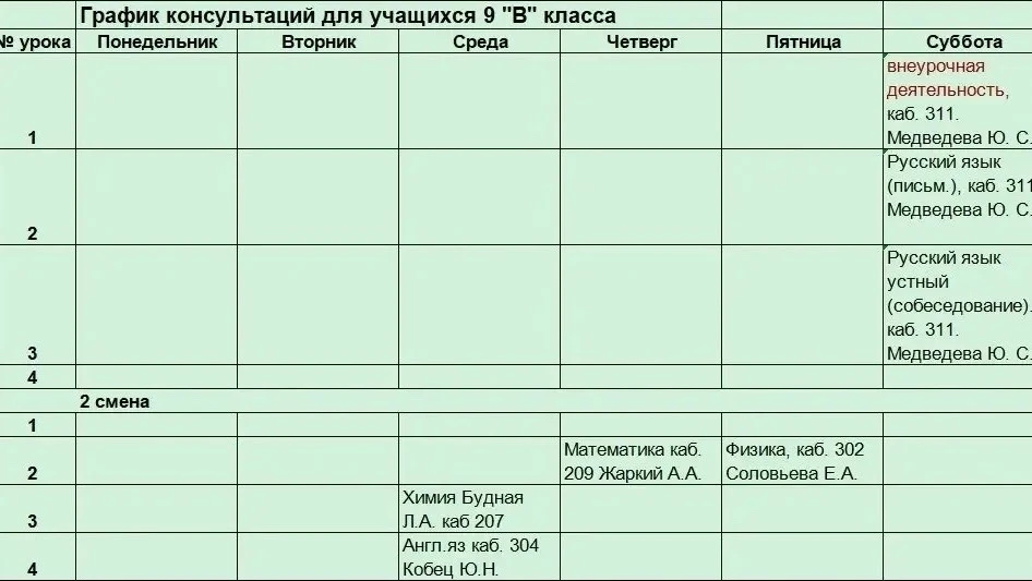📚 График консультаций для успешной подготовки к сдаче экзаменов ГИА 9 уже утвержден. Следуйте распис