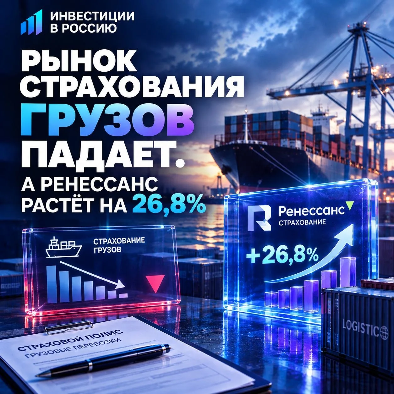 РЫНОК СТРАХОВАНИЯ ГРУЗОВ ПАДАЕТ. А РЕНЕССАНС РАСТЁТ НА 26,8%