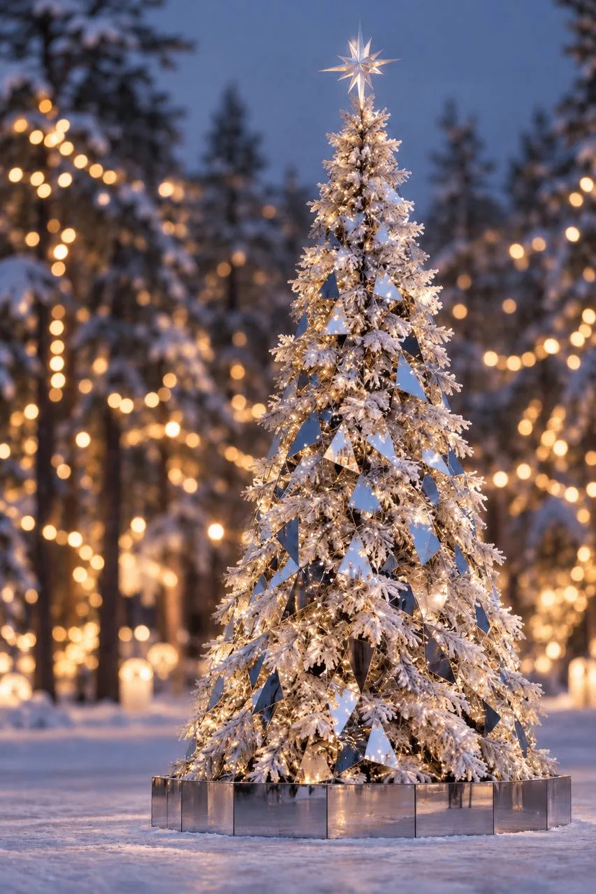 🎄Зеркальные панели и белая хвоя - новую ель установят в Южно-Сахалинске к Новому году