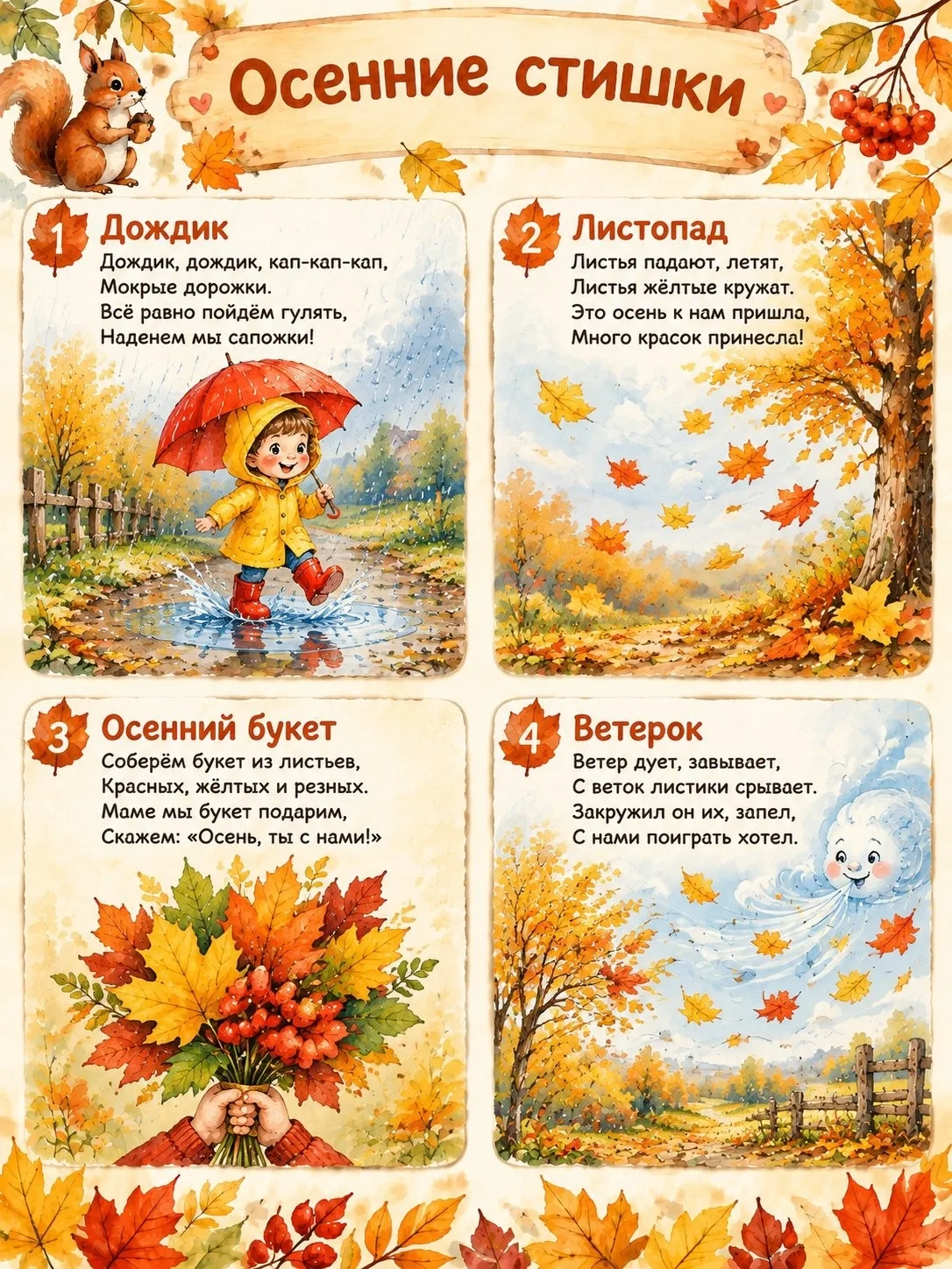 Осенние стихи и загадки для дошкольников 🍁