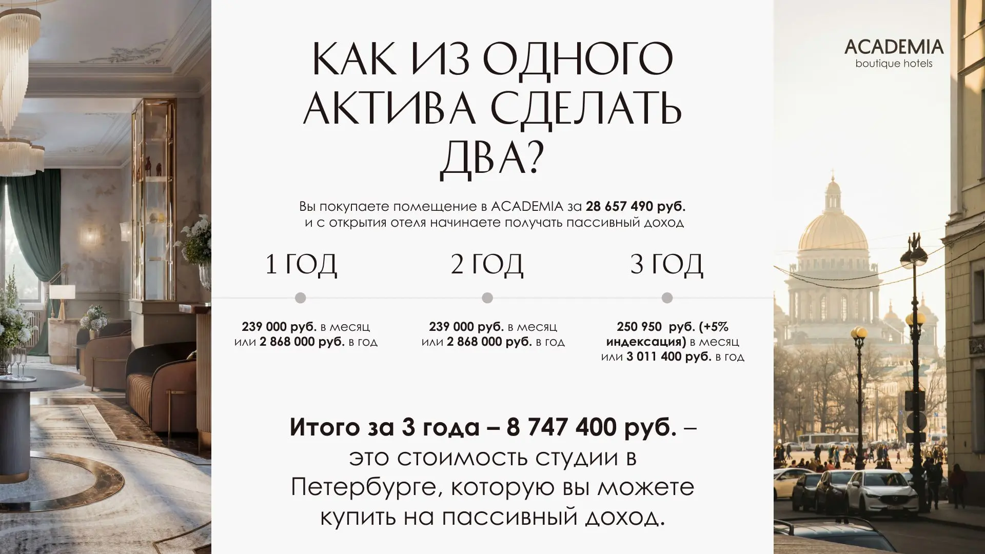 Как из одного актива сделать два объекта недвижимости?

Вы покупаете помещение в ACADEMIA за 28 657 