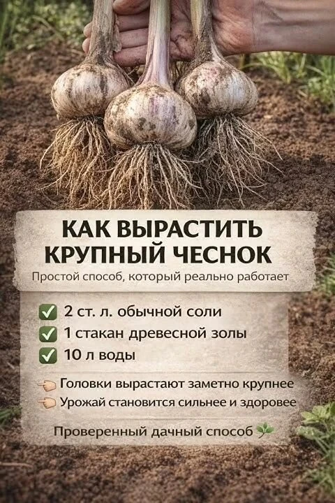 Секрет крупного чеснока🧄

Многие дачники мечтают о крупном, ядреном чесноке, который будет отлично 