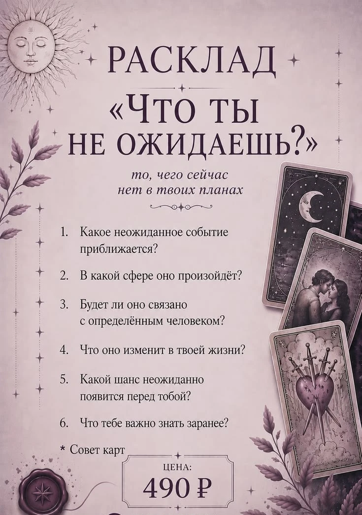 Для заказа расклада сообщение должно содержать следующую информацию: