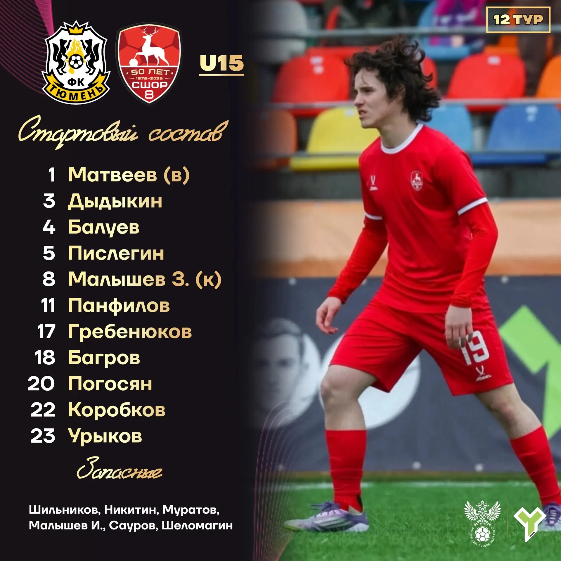✅Состав СШОР-8 U15 на гостевой матч против «Тюмени»
