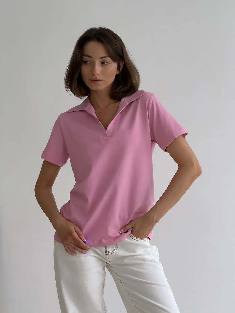 Футболка-поло однотонная базовая с воротником v-вырез Revati wear