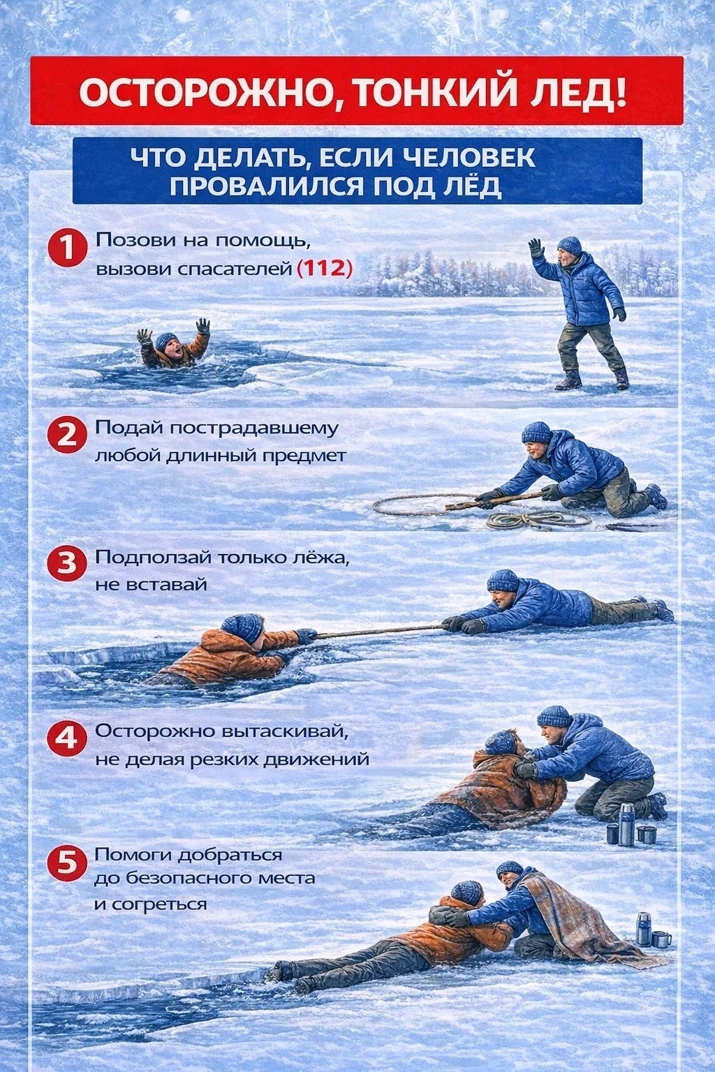 🌊 ⚡Будь осторожен — тонкий лед!  ❗Сейчас на многих водоемах нет целостного покрытия льда, и выходить