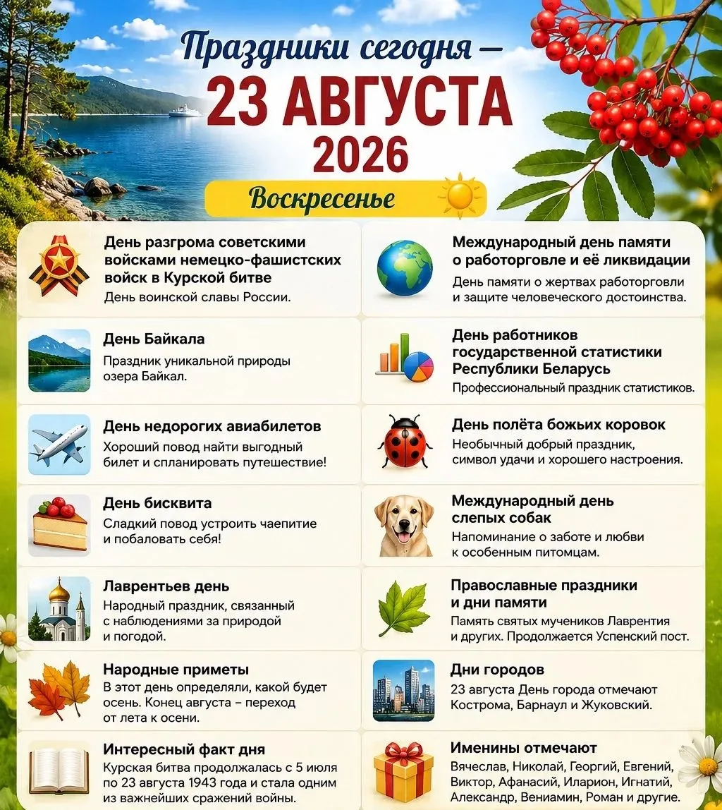 🎉 Праздники сегодня — 23 августа 2026 🎉