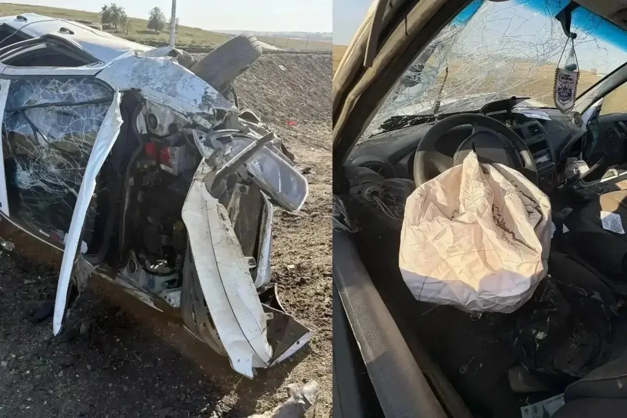 ❗️Под Челябинском «Гранта» вылетела в кювет и перевернулась