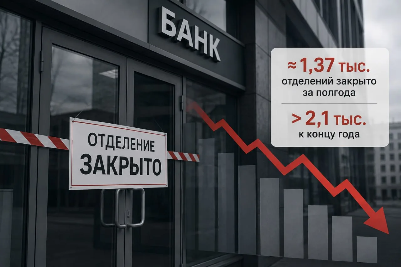 💸 Российские банки за полгода закрыли около 1,37 тысячи отделений, — «Известия». А к к...