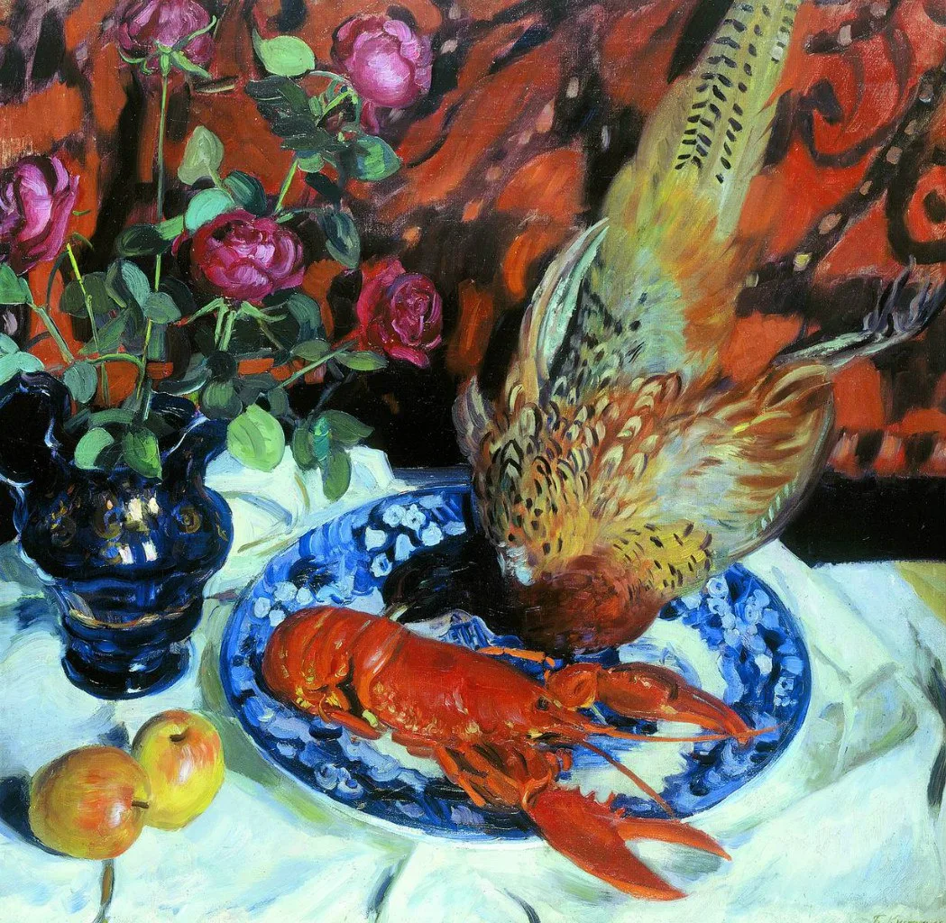 Борис Кустодиев. Натюрморт. Омар и фазан. 1912