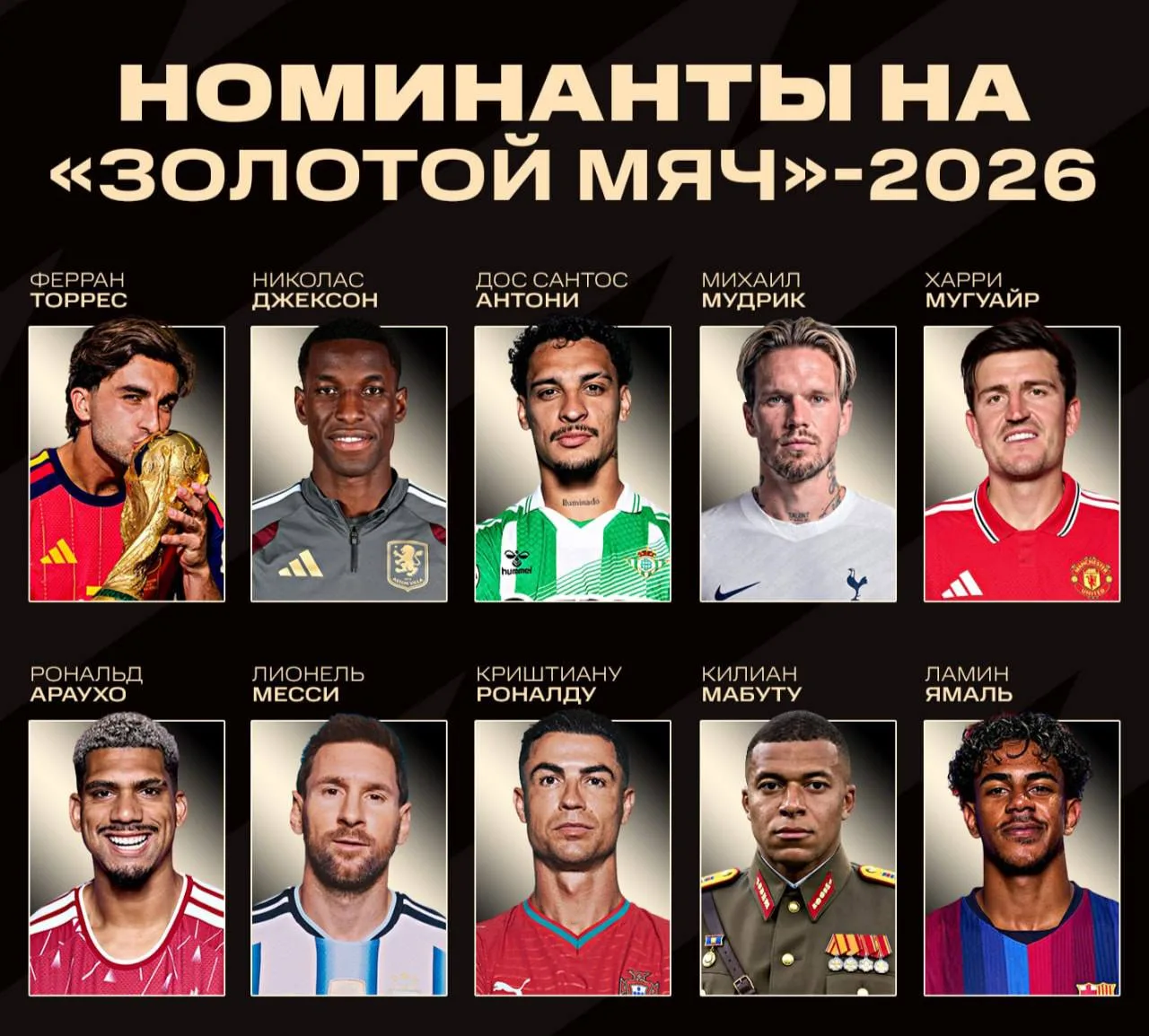 🏅 ОБЬЯВЛЕН ТОП-10 НОМИНАНТОВ НА «ЗОЛОТОЙ МЯЧ» 2026!