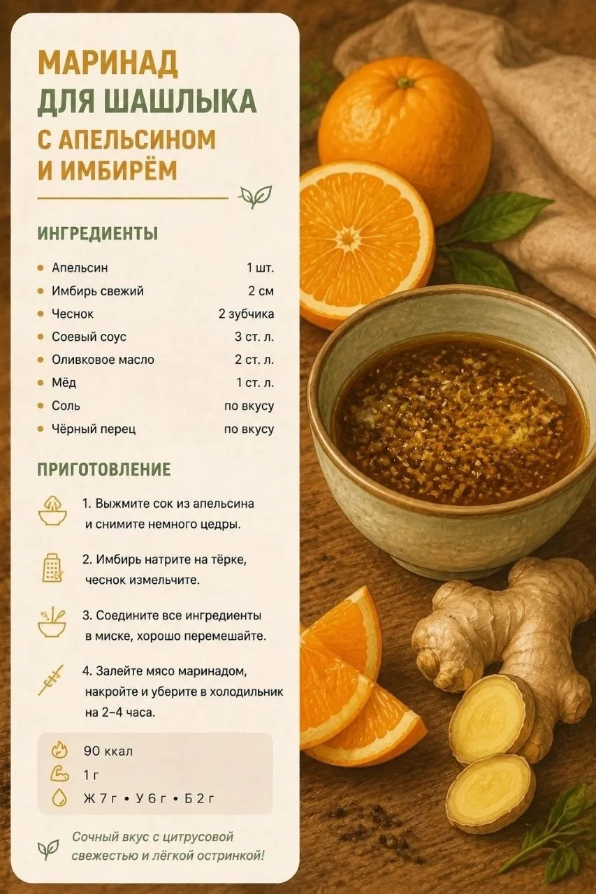 Μapинaд для шaшлыкa c имбиpём и aпeльcинoм
