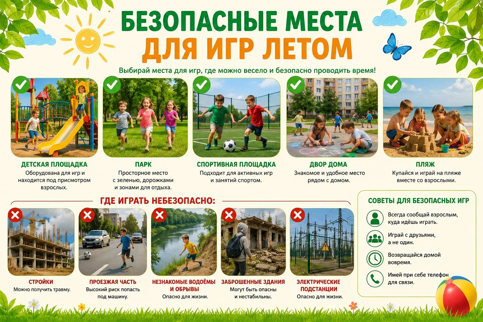 🌞 Лето — это солнце, свобода и... ответственность! Чтобы отдых был безопасным, запомни...