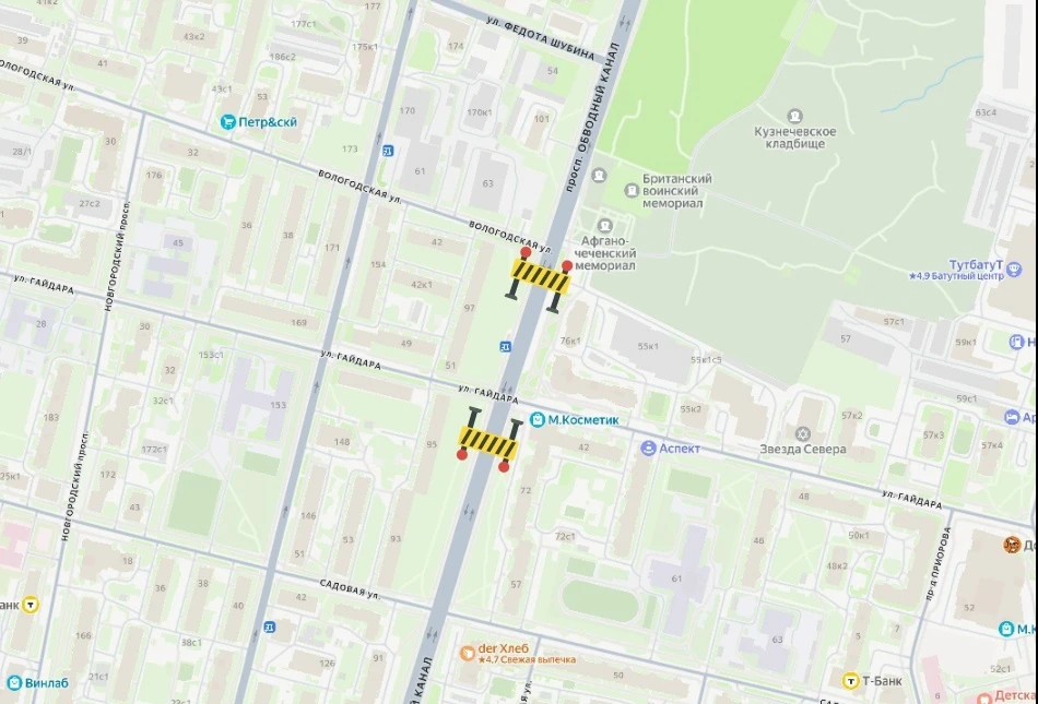 ❗️Перекрытие пр. Обводный канал продлевается до 30 сентября.
 
В связи с реконструкцией участка тепл