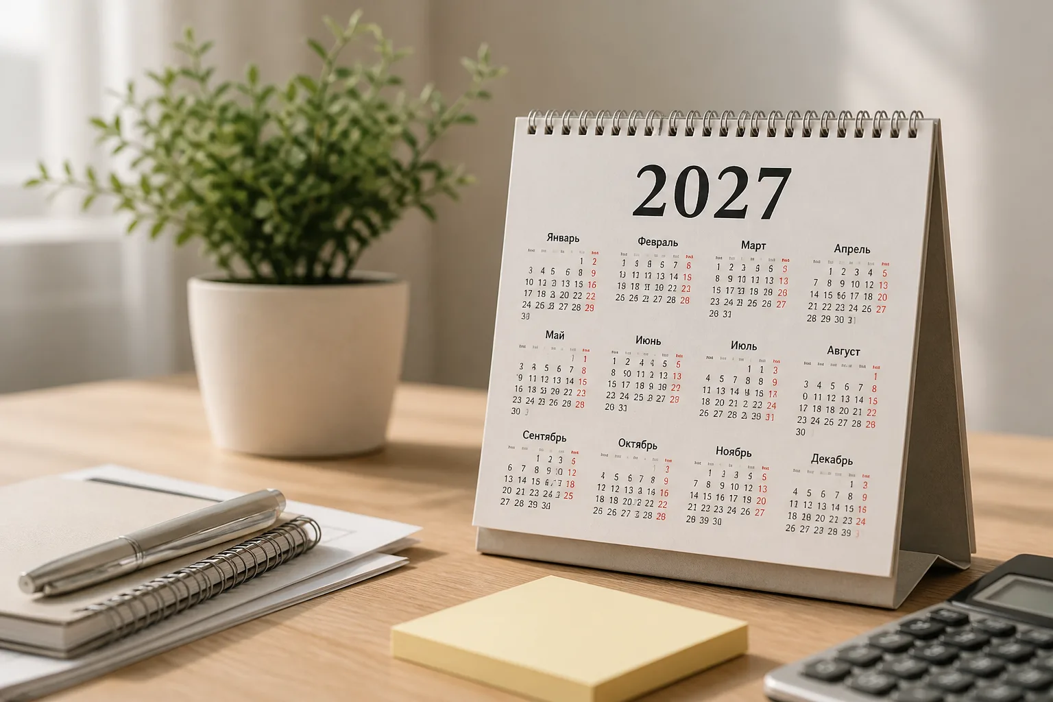 На БУХ.1С доступен для скачивания производственный календарь на 2027 год. Он составлен ...