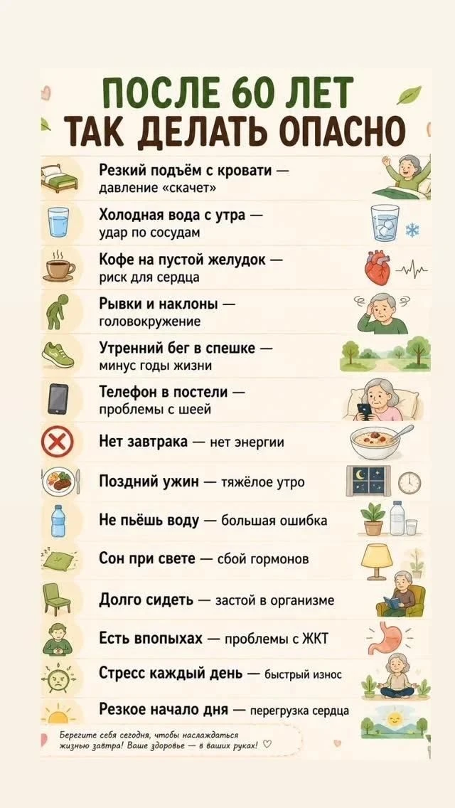 👵 После 60 лет многие привычки, которые раньше казались безобидными, могут сильнее влиять на самочу