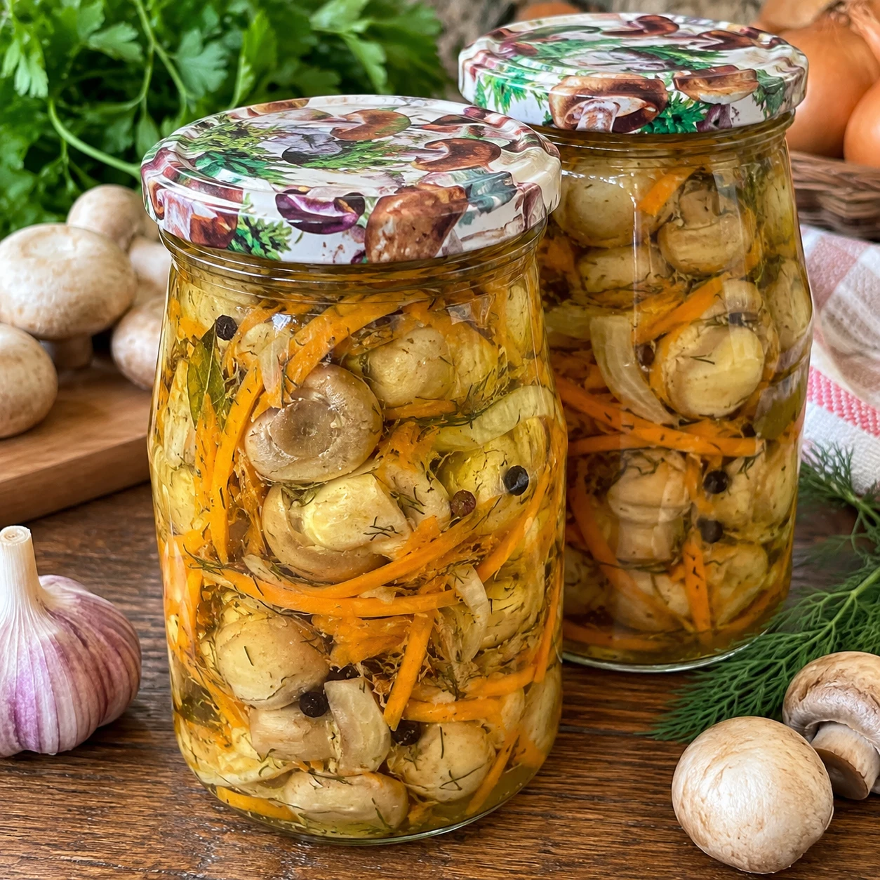 ❤️ Маринованные шампиньоны с морковью и луком — ароматные грибочки в пряном маринаде!