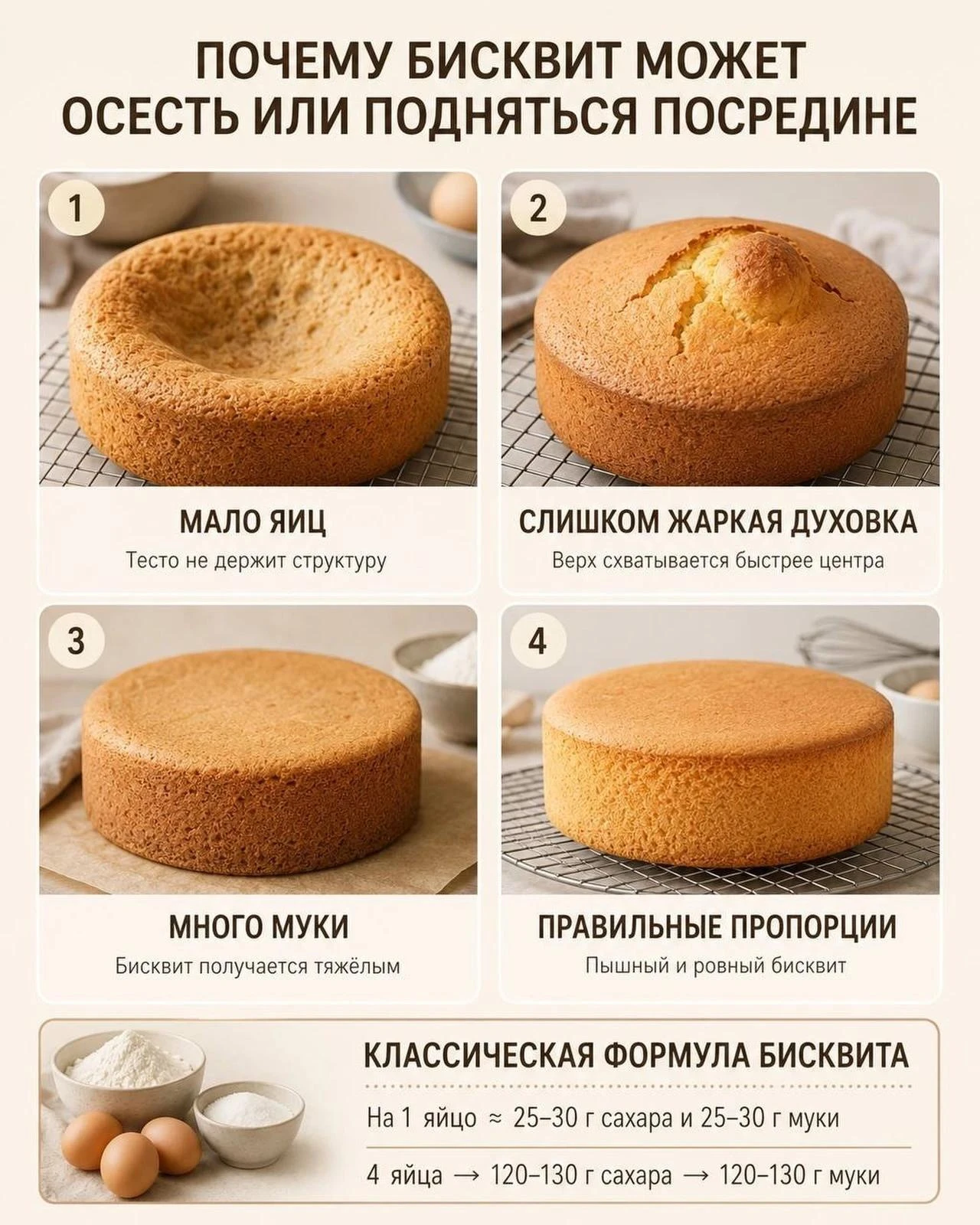 Почему бисквит оседает?