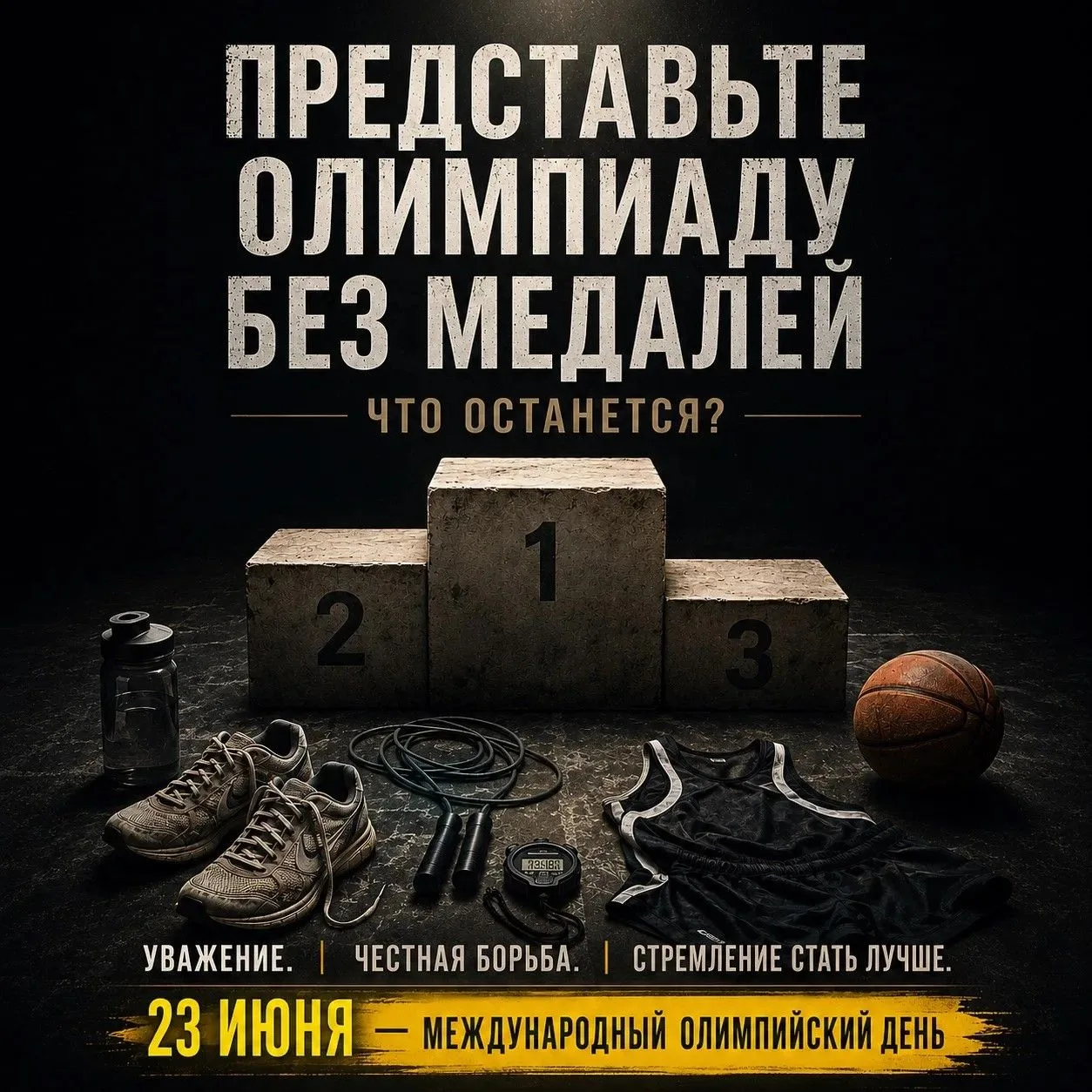 🏟️  Представьте Олимпиаду без медалей...

Без пьедестала.
Без гимна.
Без телекамер.

Осталось бы гл