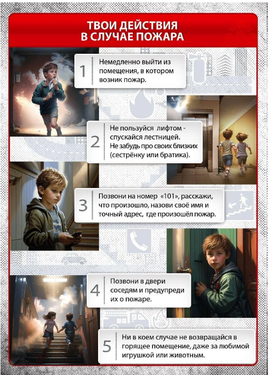 Памятка для детей «Твои действия при пожаре»
