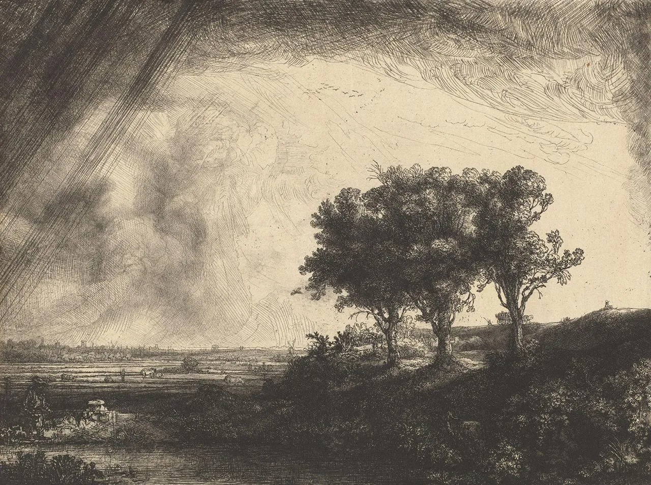 Три дерева. Офорт Рембрандта. 1643 год
