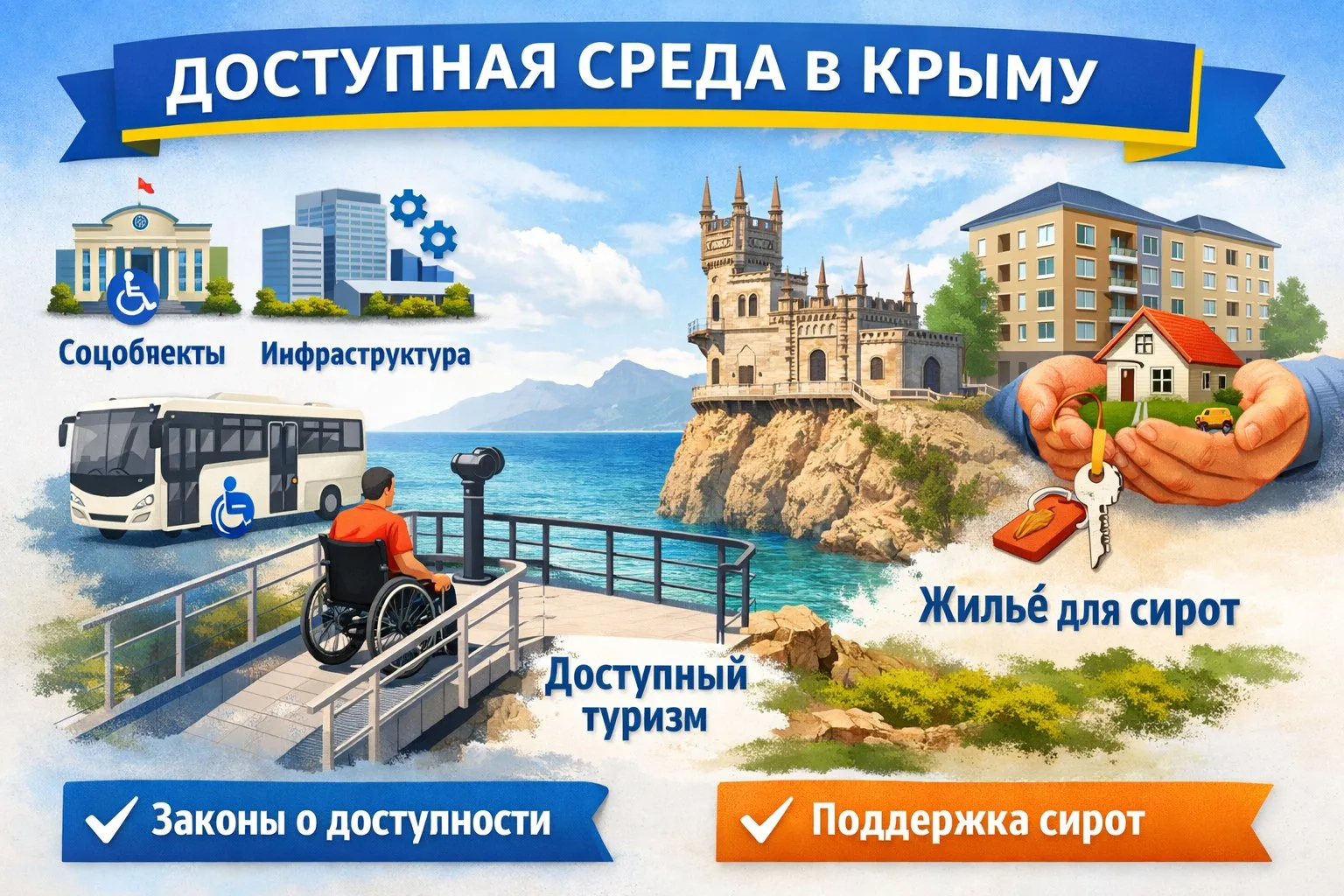 ♿️ Доступную среду для инвалидов создадут в Крыму. Это касается социальных, инженерных ...