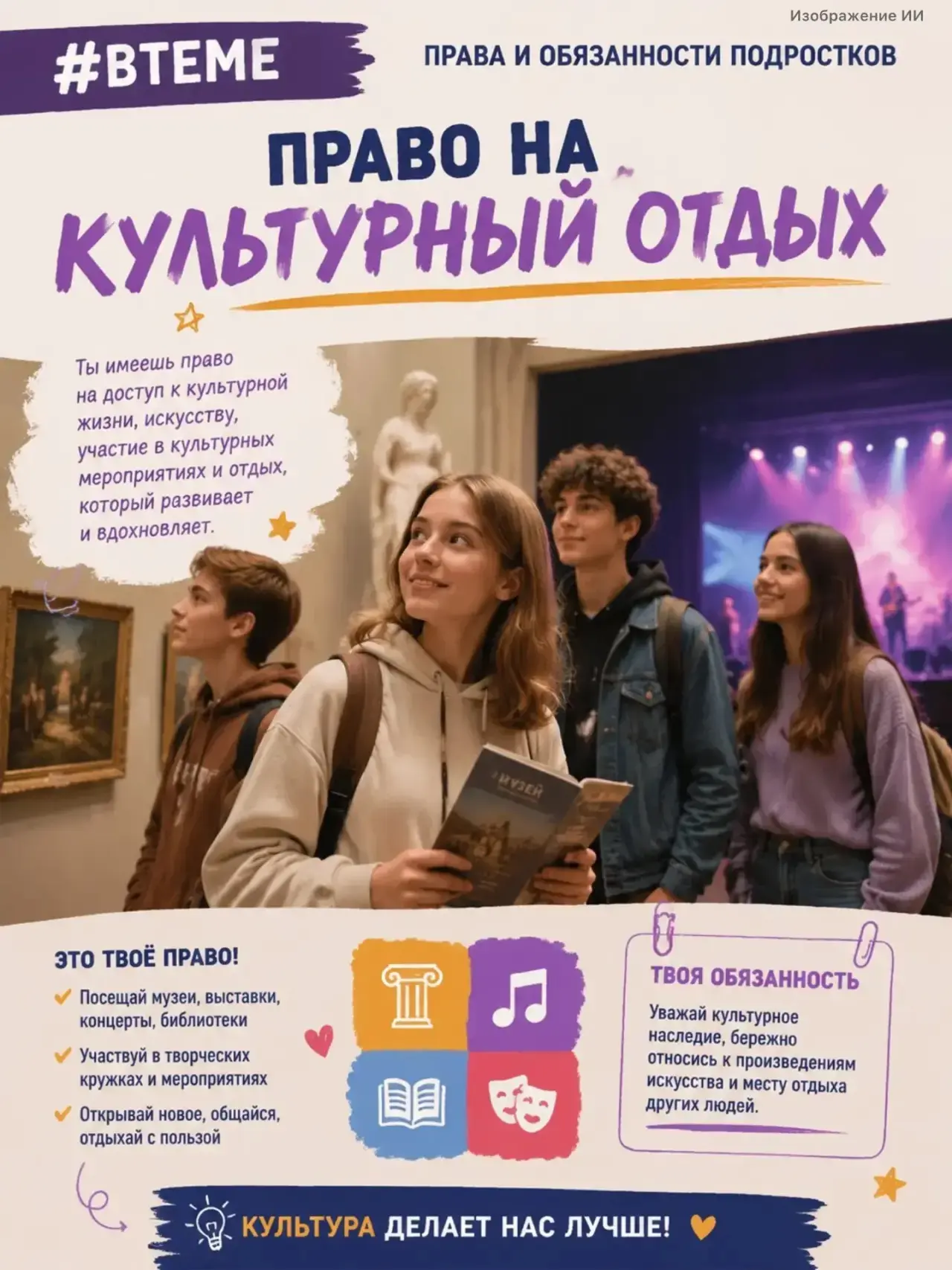 🎭 Права и обязанности подростков: право на культурный отдых