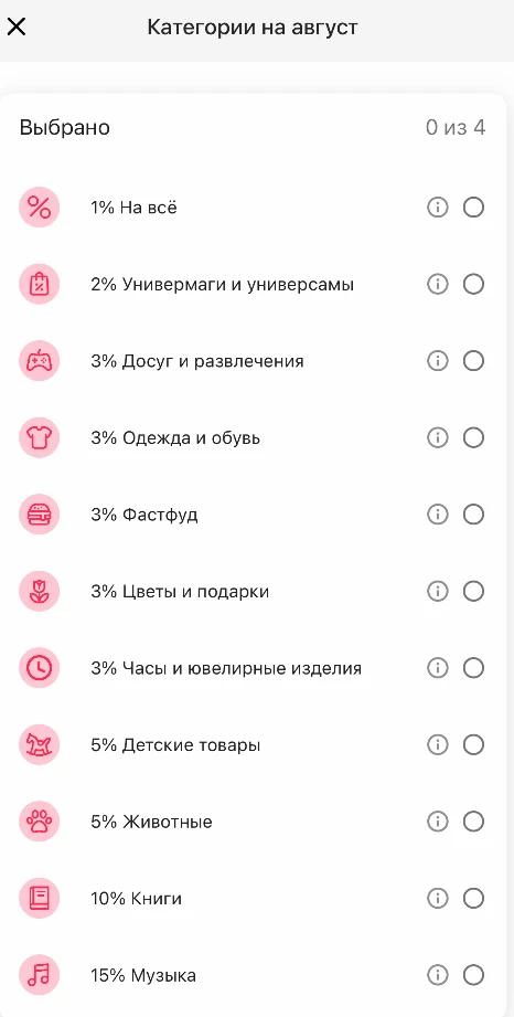 🟥 Синара: категории на АВГУСТ по «Той самой карте» 

В этот раз вообще не дали супермаркеты, в прош