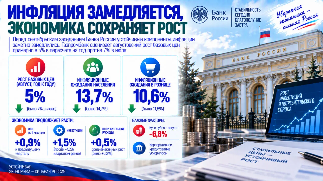 Перед сентябрьским заседанием Банка России устойчивые компоненты инфляции заметно замед...