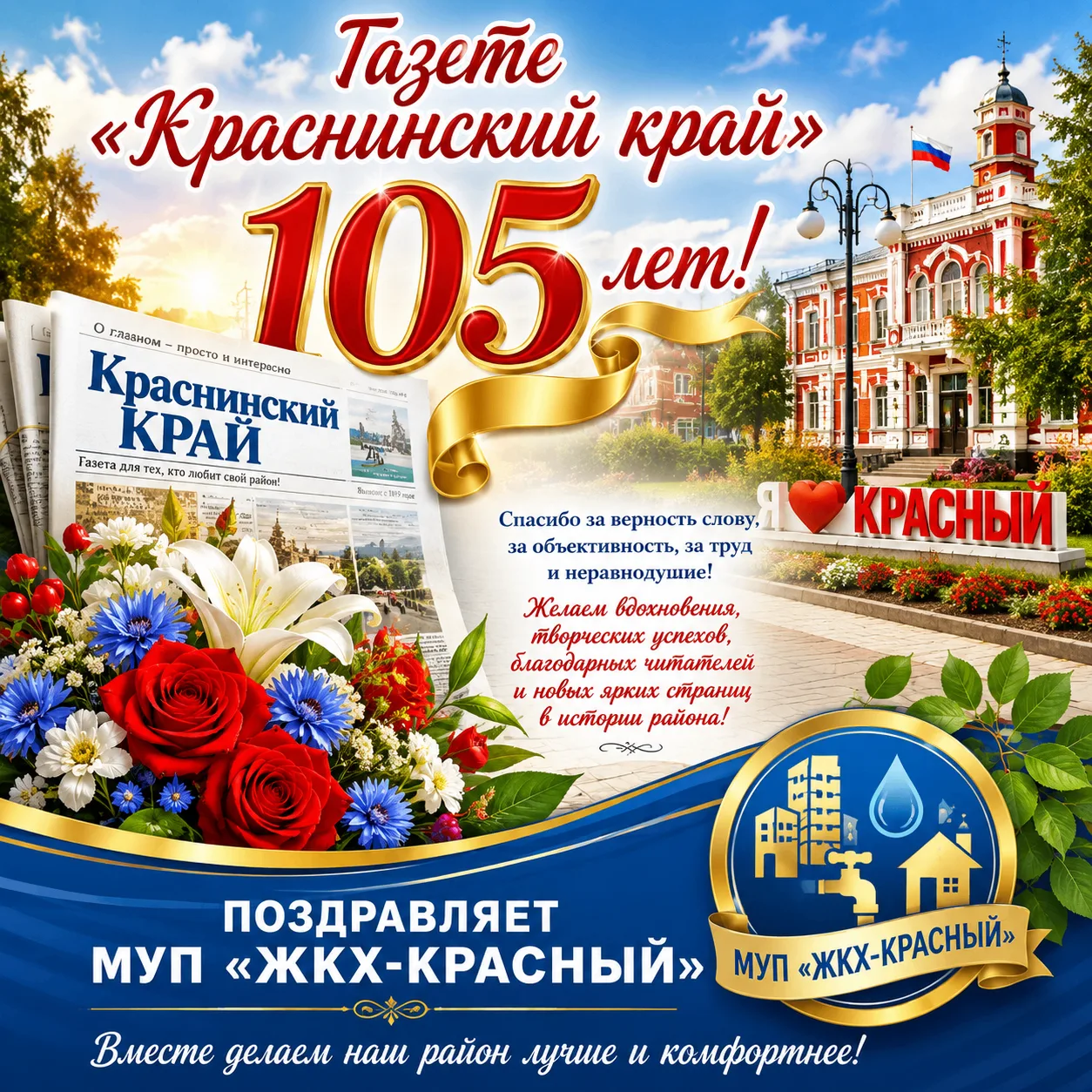 Сегодня особенный день – мы отмечаем 105-летний юбилей нашей любимой газеты "Краснинский край"! Это 