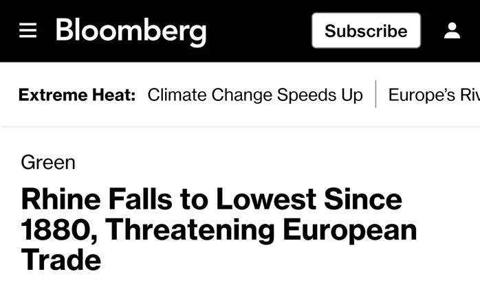 🇪🇺Обмеление европейских рек наносит удар по экономике, — Bloomberg

▪️Уровень воды в Рейне упал до