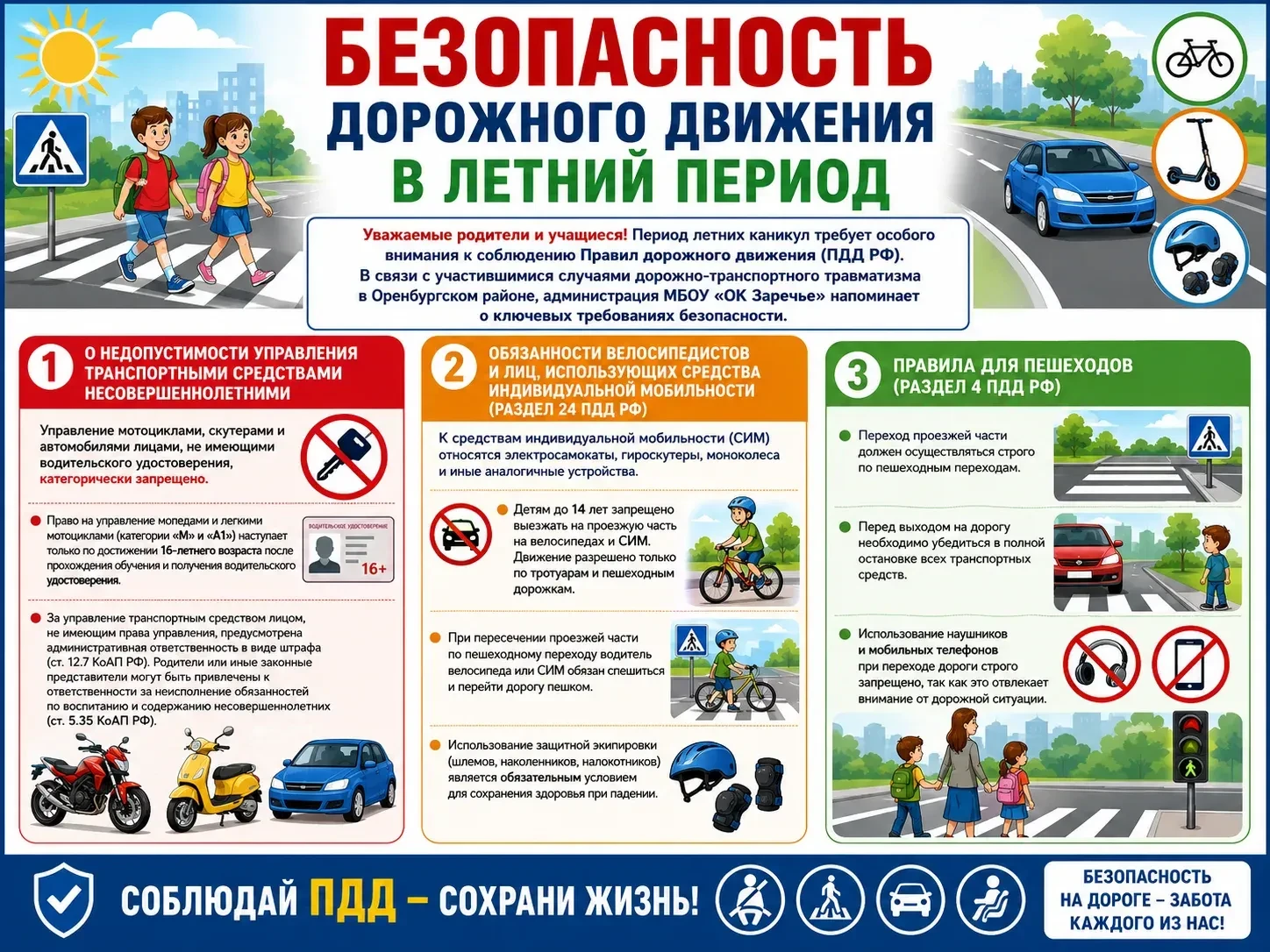 ⚠️ БЕЗОПАСНОСТЬ ДОРОЖНОГО ДВИЖЕНИЯ В ЛЕТНИЙ ПЕРИОД 

Уважаемые родители и учащиеся! Период летних ка