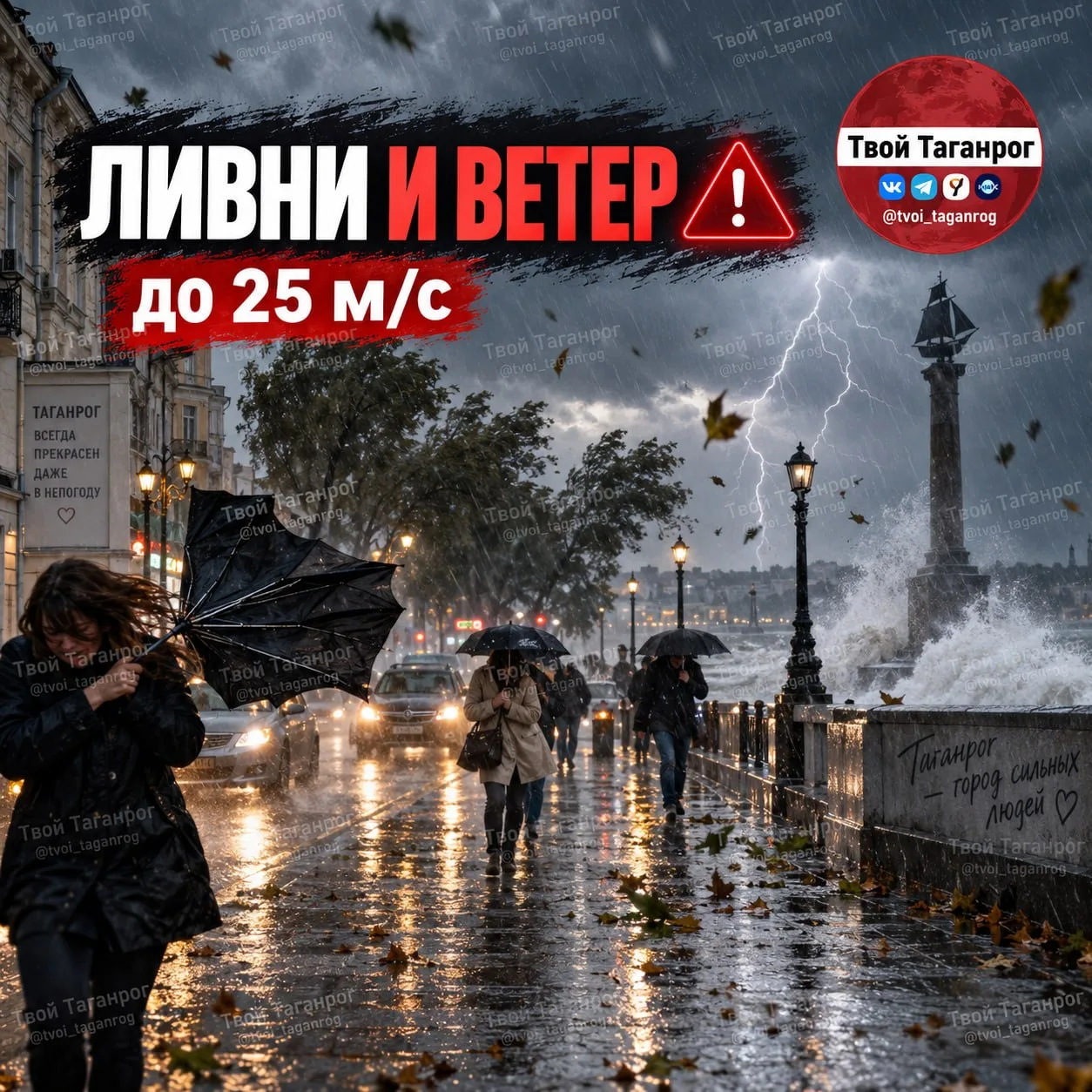 🌧 В Ростовской области объявлено ШТОРМОВОЕ предупреждение