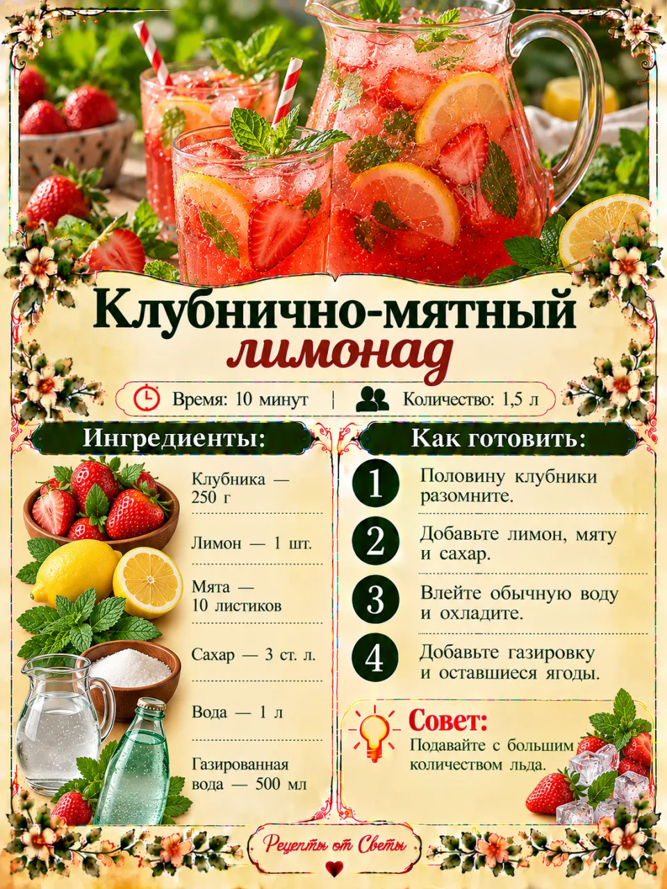 🍓 Клубнично-мятный лимонад