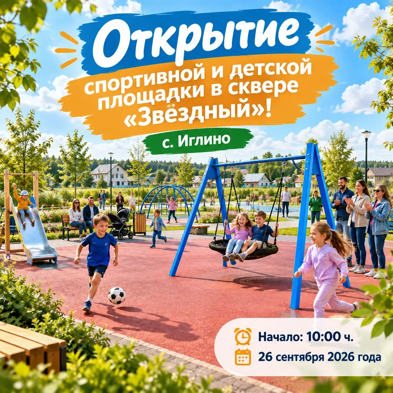 🎉 Приглашаем всех на открытие спортивной и детской площадки в сквере «Звёздный» в с. И...