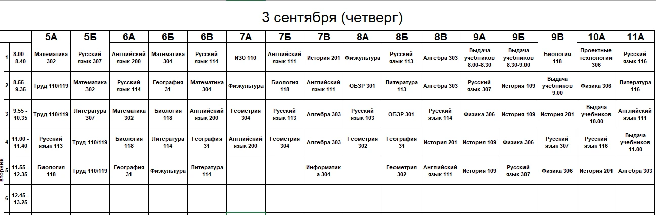 Доброе день! Расписание на 3 сентября (четверг)