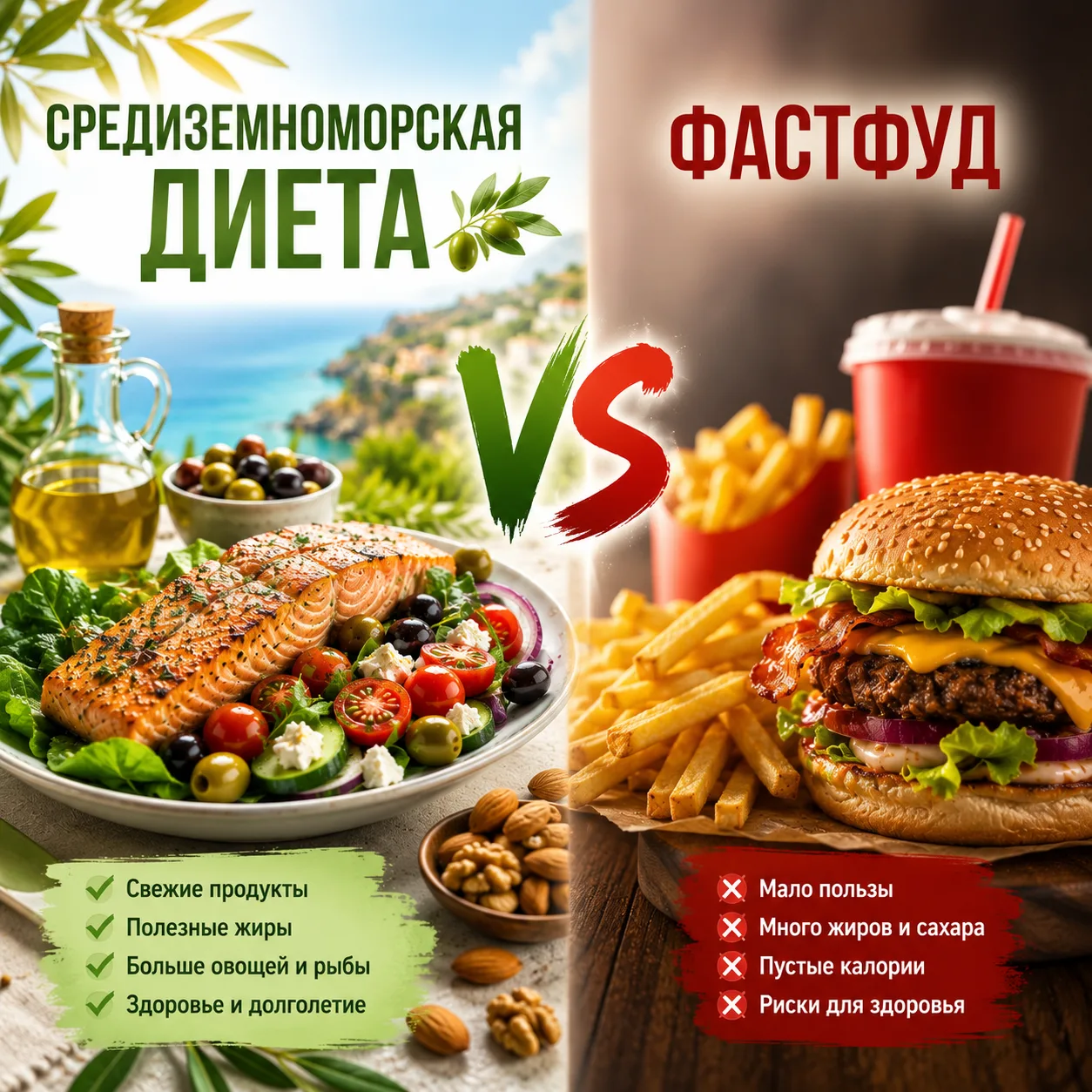 Средиземноморское питание или фастфуд: что выбирает ваш организм?

Каждый знает, что салат с рыбой п