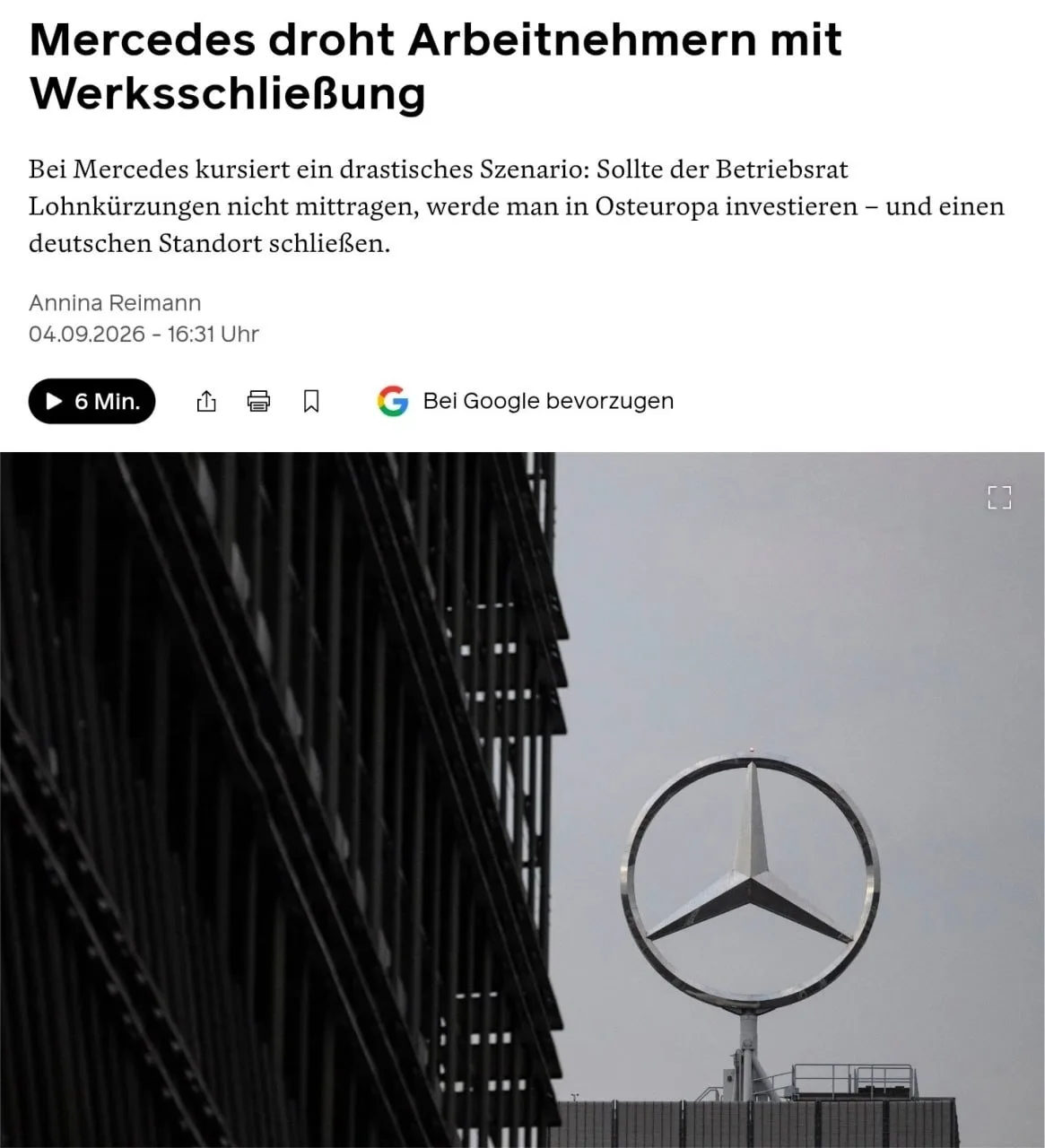 🚘 Mercedes требует от сотрудников работать больше без повышения зарплаты