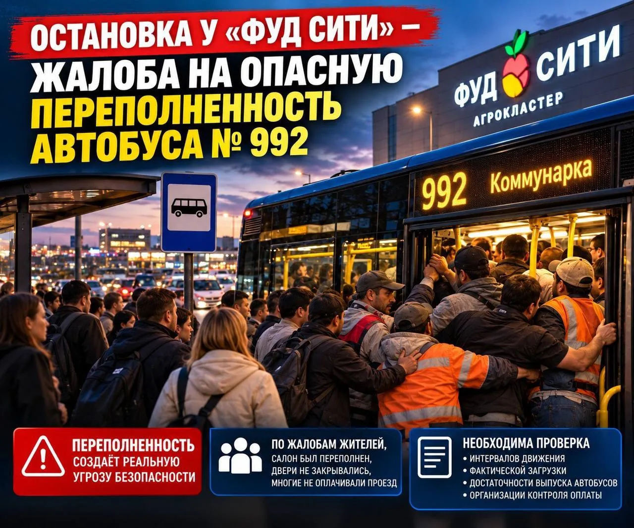 🚌 Ни войти, ни выйти: пассажиры жалуются на давку в автобусе № 992