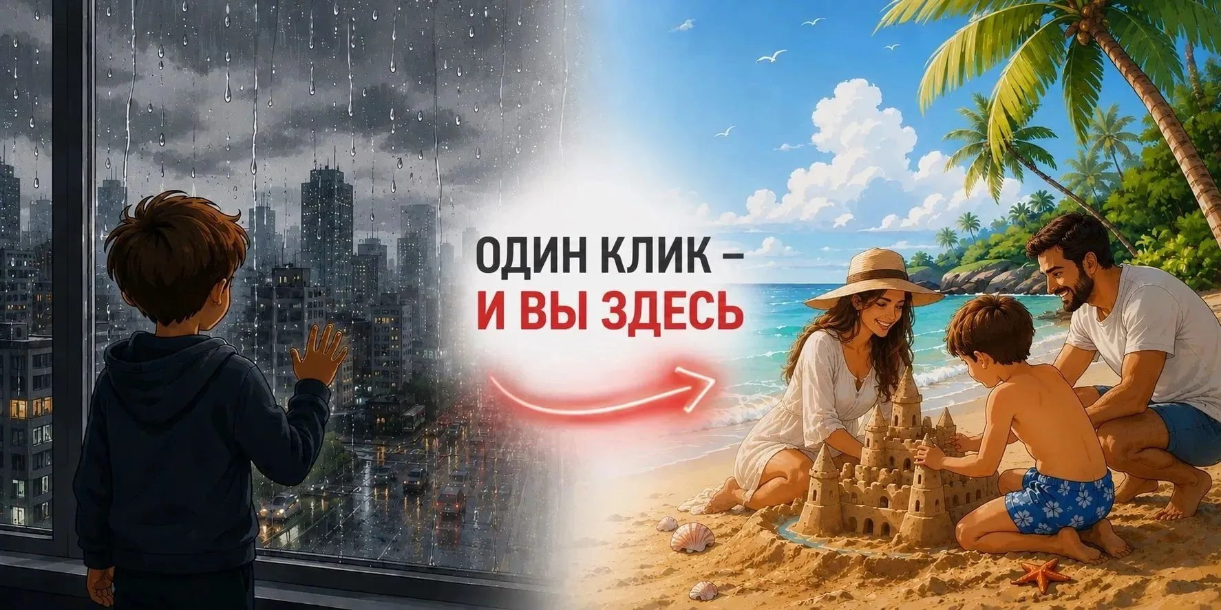 Дети — строят замки из песка, вы — с бокальчиком прохладного напитка на шезлонге!