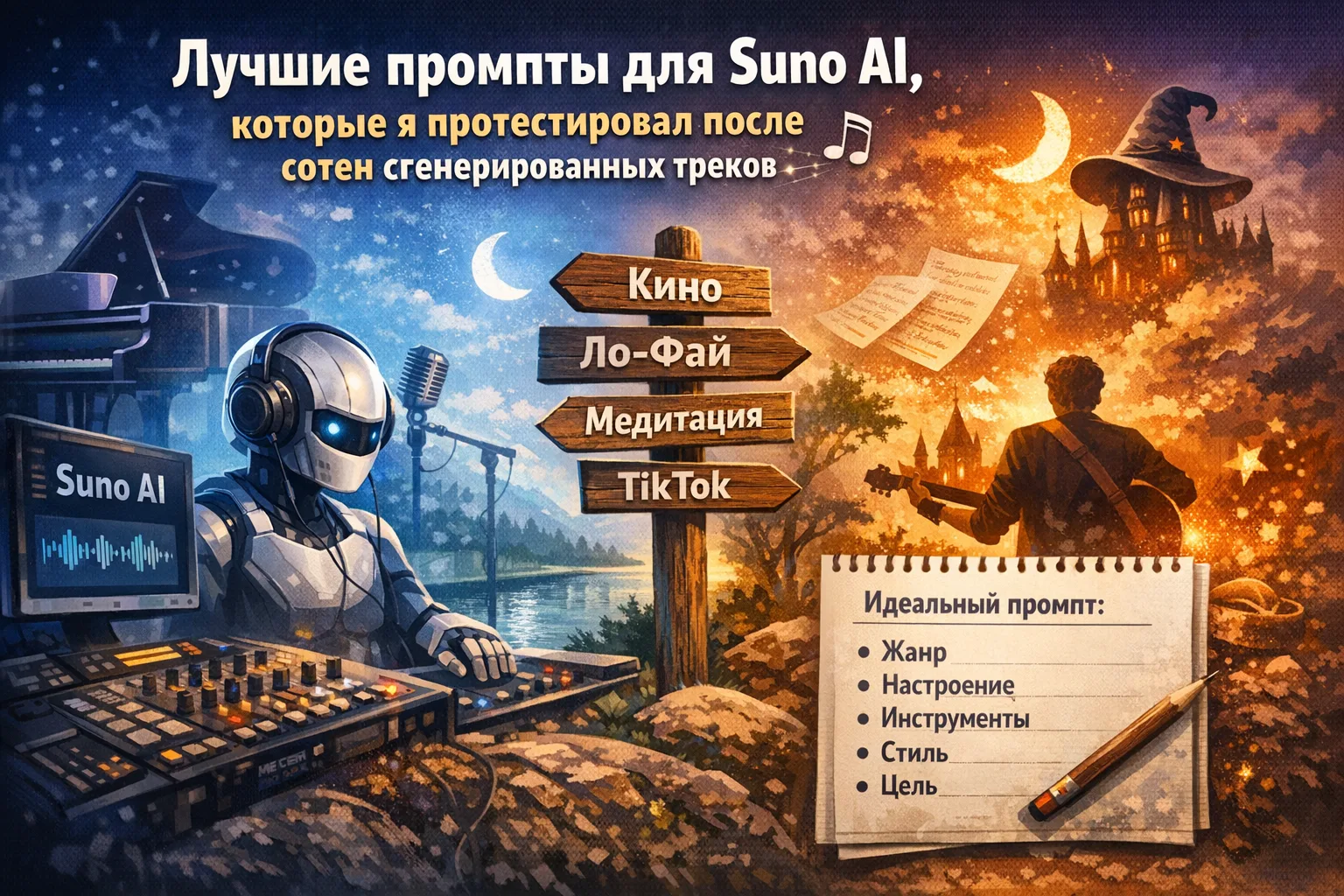 Лучшие промпты для Suno AI, которые я протестировал после сотен сгенерированных треков 🎶

Большая ч