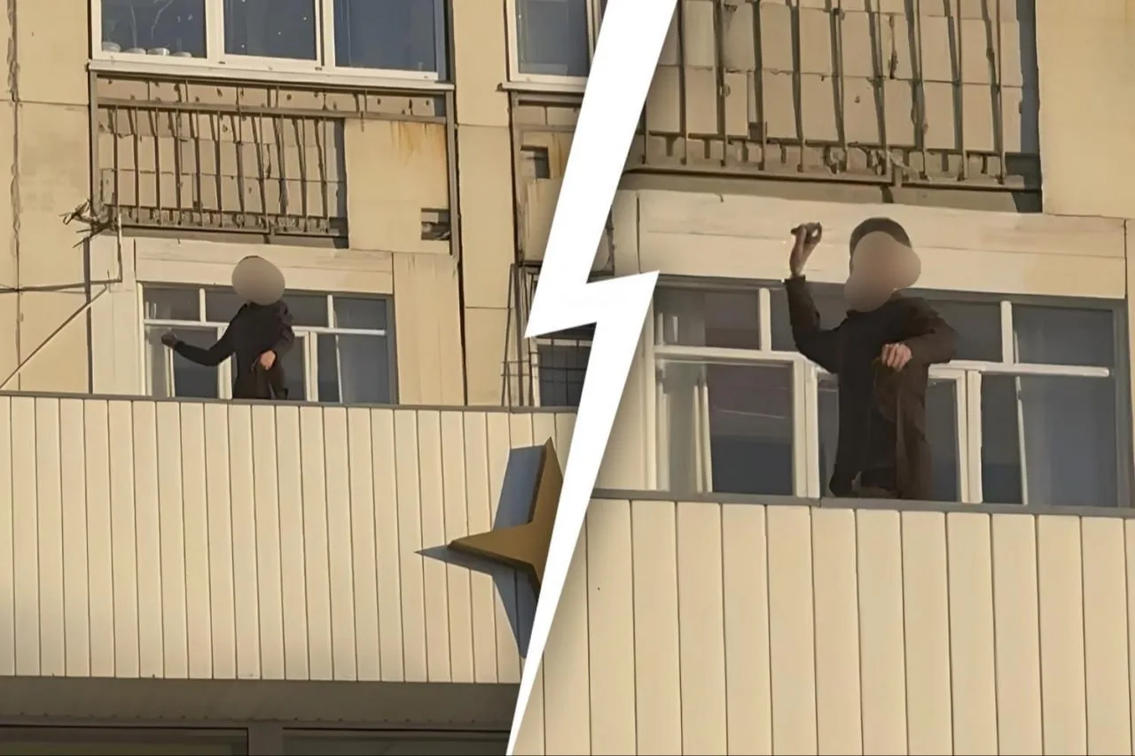 В Тюмени подростки с крыши магазина кидают камни в прохожих и машины.