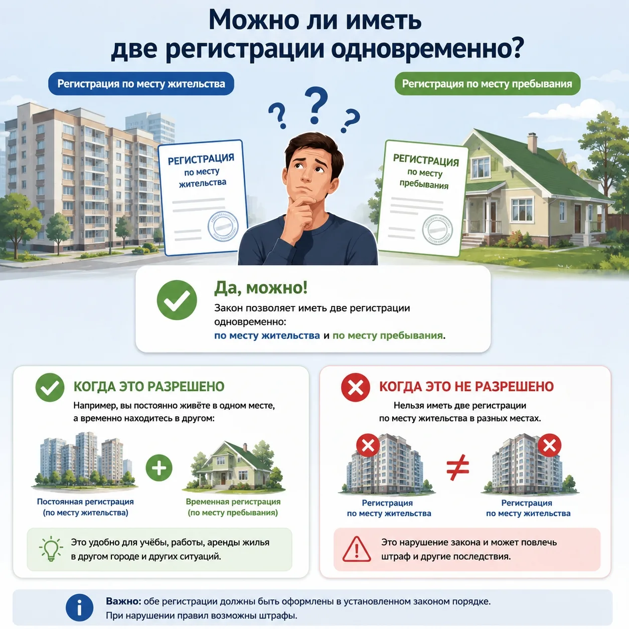 🏠 Постоянная регистрация — это место жительства. Отметку ставят в паспорте.