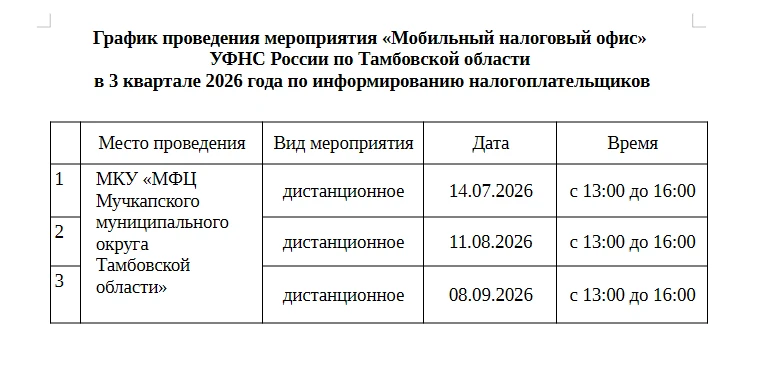 График дистанционного консультирования налогоплательщиков Мучкапского муниципального округа на 3 ква